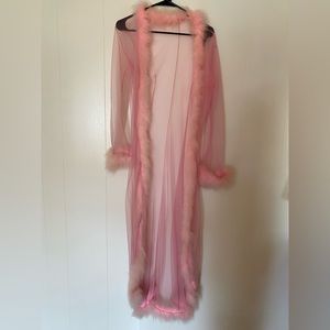 Dolls Kill pink sheer robe with faux fur lining 🩷